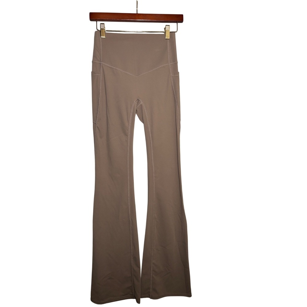 Halara Flare Leggings S High Rise Taupe Brown Yoga Pants with Pockets Activewear